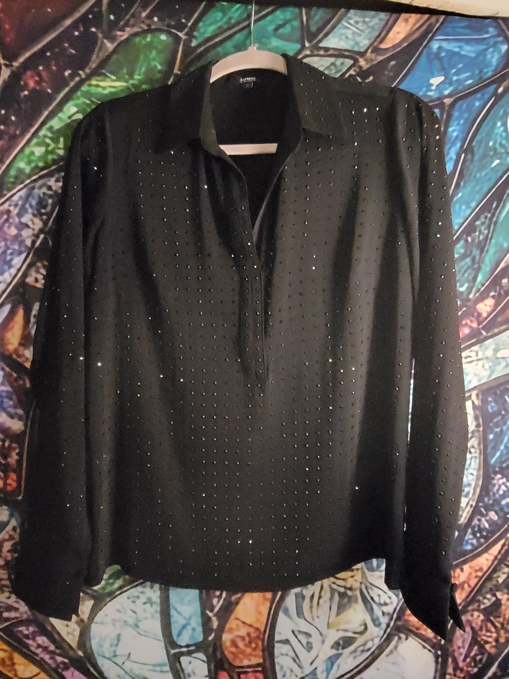 Express Rhinestone Studded Portofino Shirt